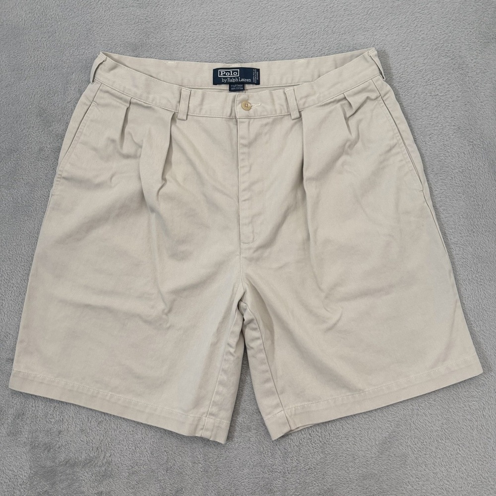 Vintage Polo Ralph Lauren Tyler Short Mens 36 Beige Pleated Cotton Chino 90s